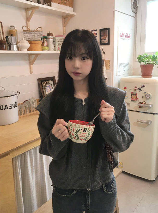 ビッグカラージップニットカーディガン