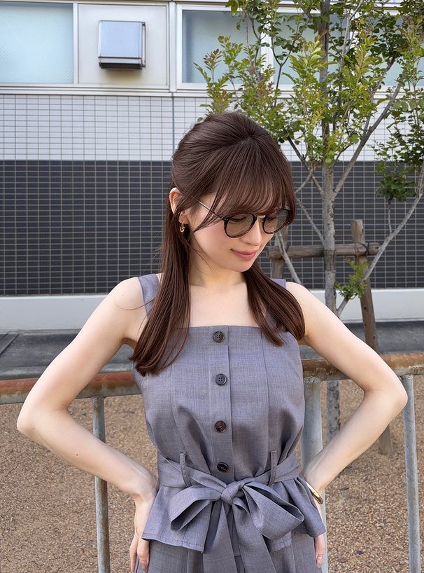 リボンベルト付きビスチェ×ワイドパンツセットアップ