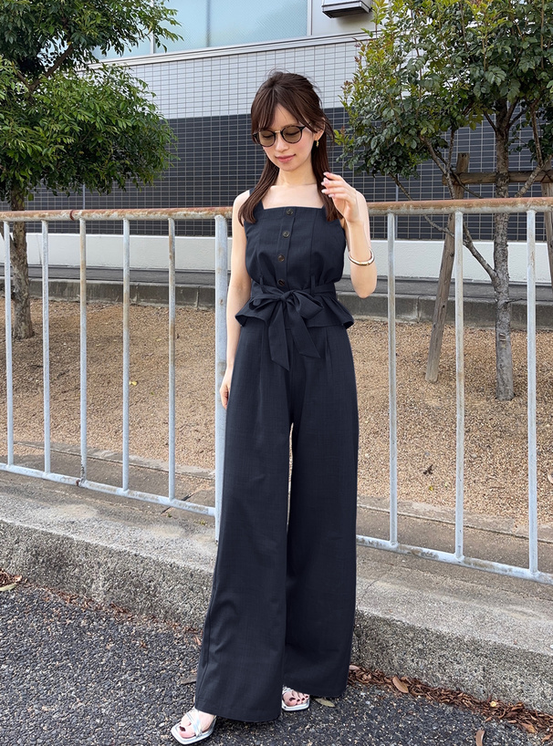 リボンベルト付きビスチェ×ワイドパンツセットアップ