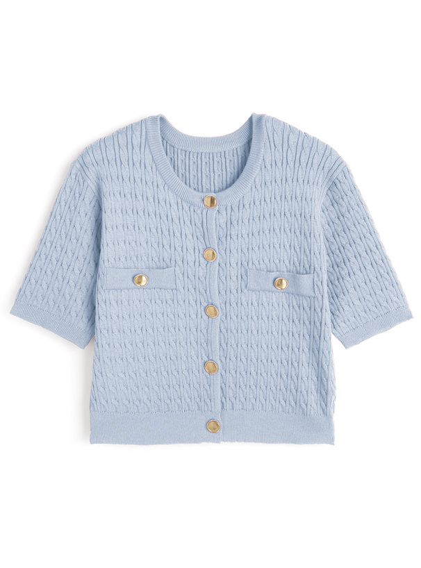 ゴールドボタンケーブルニットカーディガン