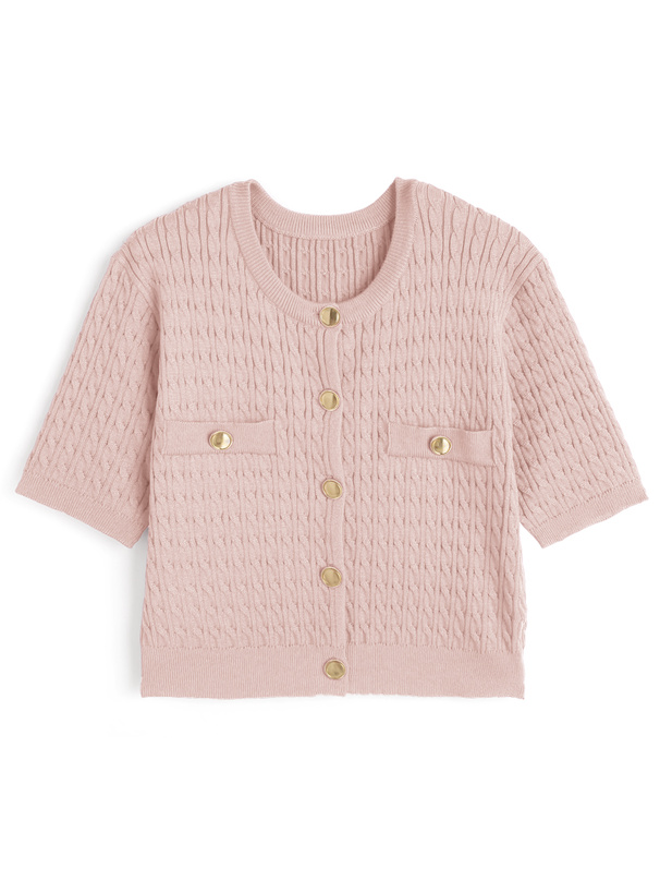 ゴールドボタンケーブルニットカーディガン