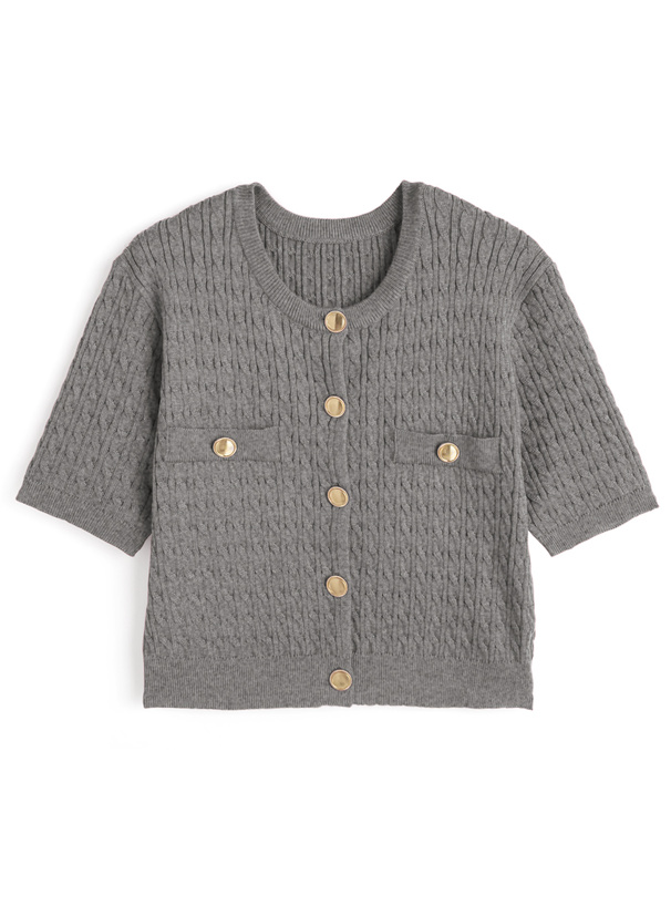 ゴールドボタンケーブルニットカーディガン