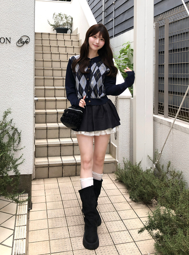 アーガイル柄ニットカーディガン