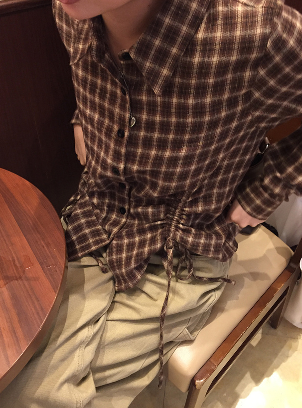 チェック柄フロントドロストシャツ