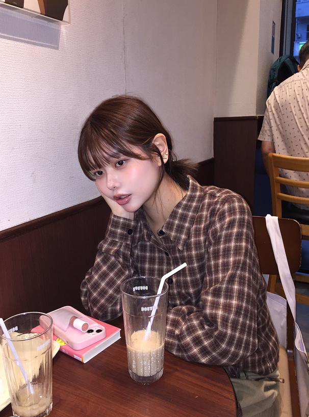 チェック柄フロントドロストシャツ