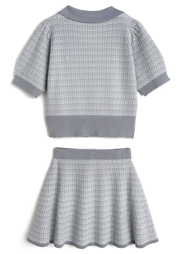 ツイードニットカーディガン×フレアスカートセットアップ