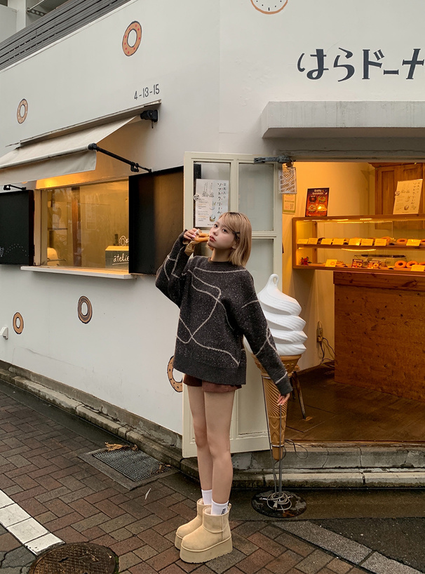 ジャガードデザインラメニットプルオーバー