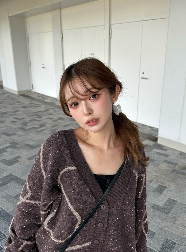 ニュアンス柄ラメニットカーディガン