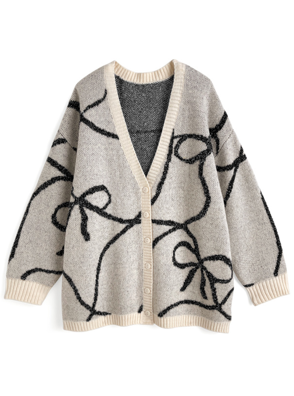 リボン柄ラメニットカーディガン