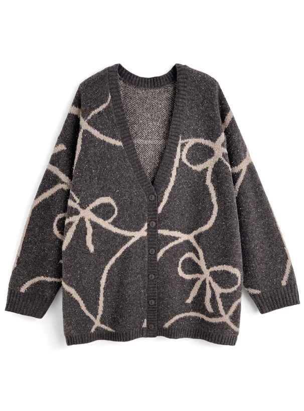 リボン柄ラメニットカーディガン
