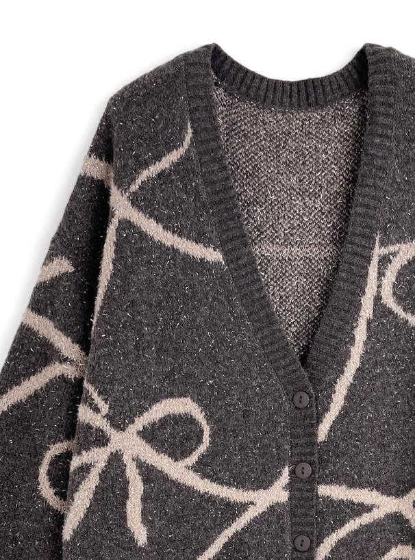 リボン柄ラメニットカーディガン