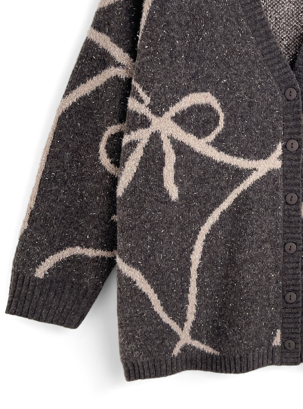 リボン柄ラメニットカーディガン