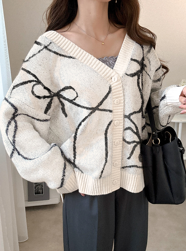 リボン柄ラメニットカーディガン
