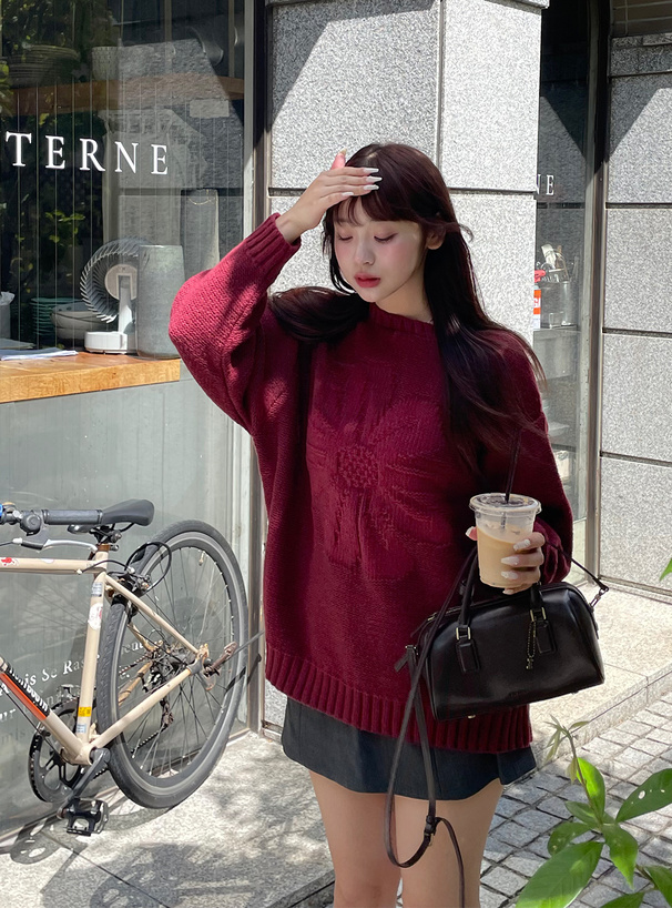 フラワージャガードニットトップス