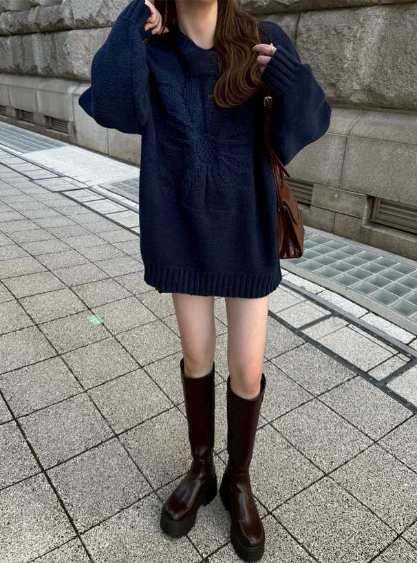 フラワージャガードニットトップス