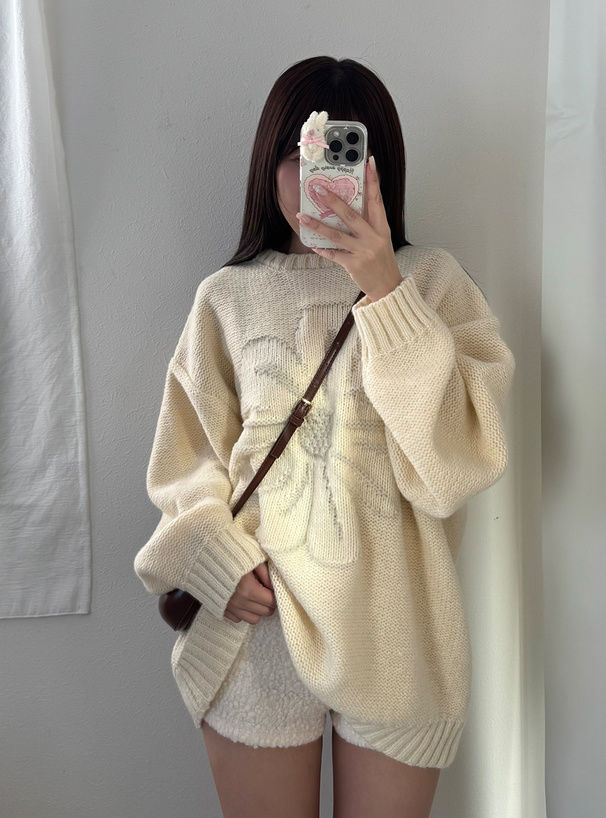 フラワージャガードニットトップス