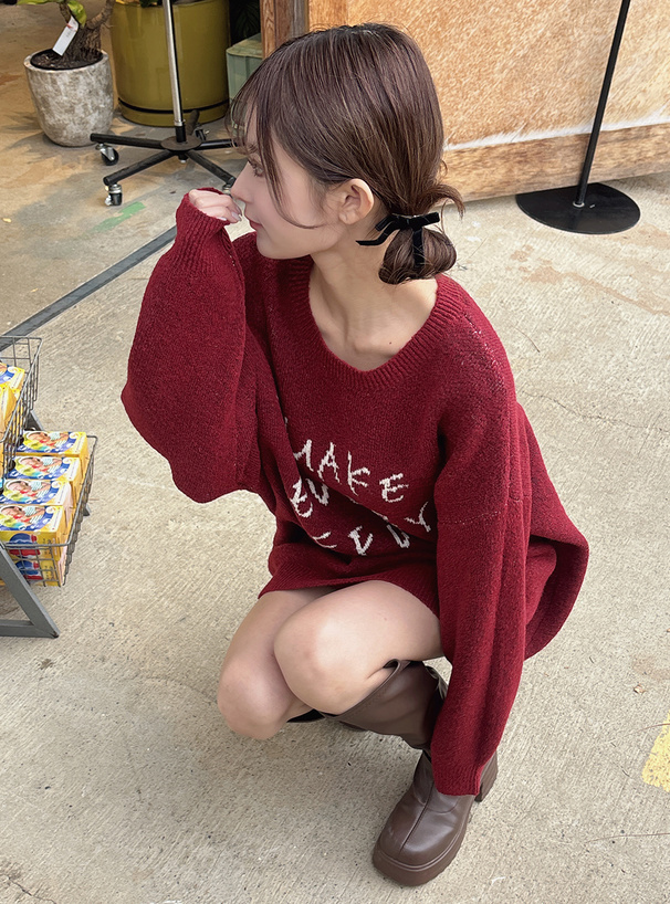 ジャガードロゴニットトップス