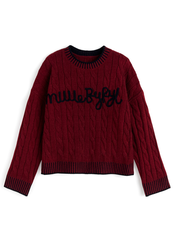 コードロゴ刺繍ケーブル編みニットトップス[fs23]