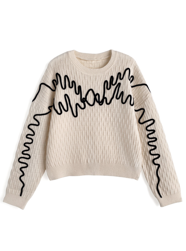 コード刺繍ニットトップス