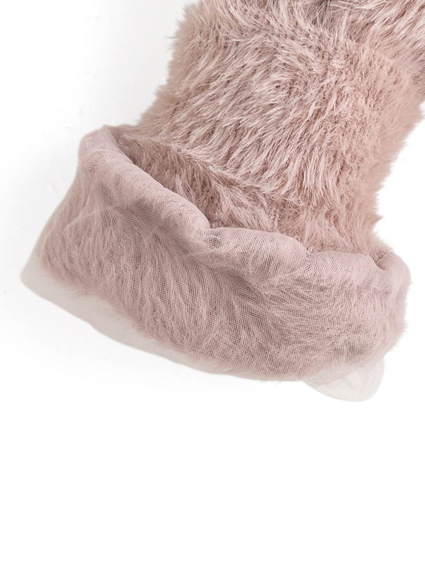 ショルダーチュールパールリボンシャギーニットトップス