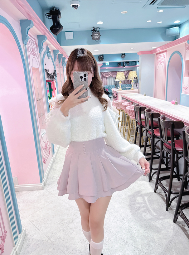 ショルダーチュールパールリボンシャギーニットトップス[fs25