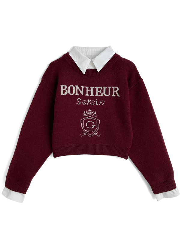 2Way襟付きロゴジャガードニットトップス