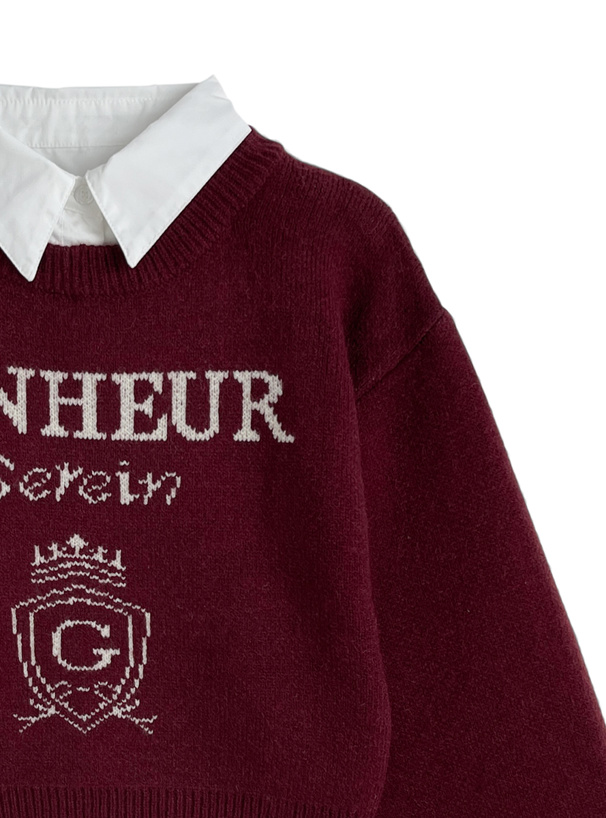 2Way襟付きロゴジャガードニットトップス