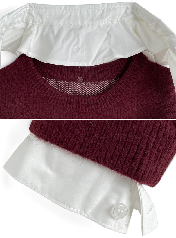 2Way襟付きロゴジャガードニットトップス