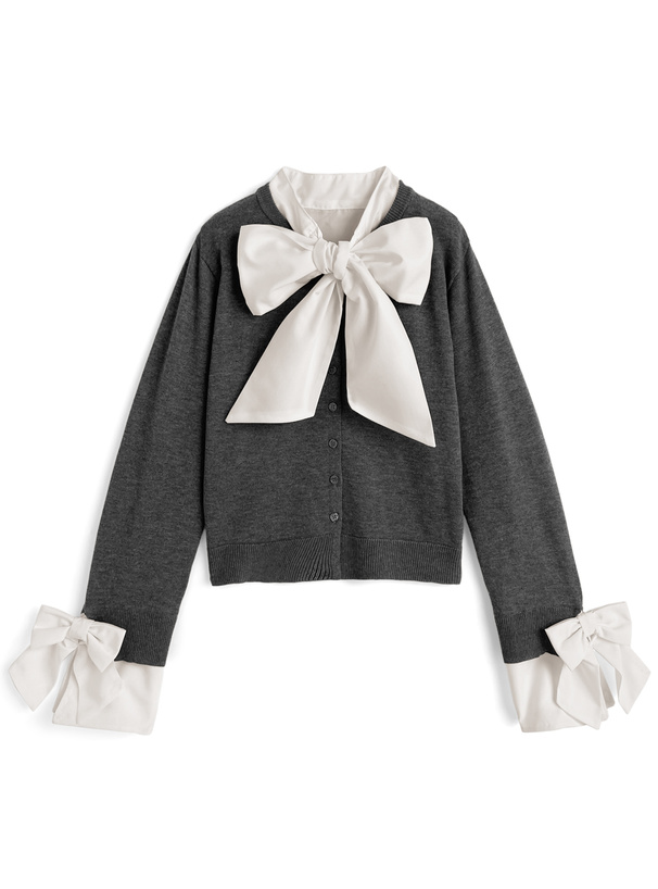 ボウタイ袖リボンニットトップス