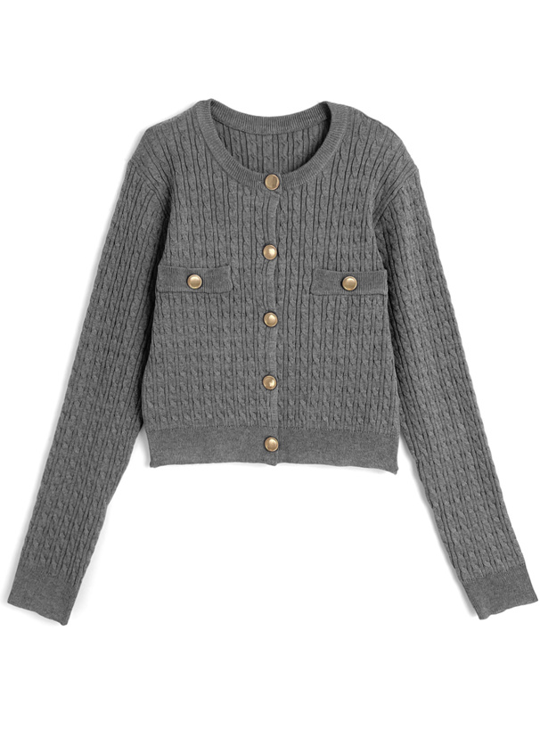 ゴールドボタンケーブルニットカーディガン