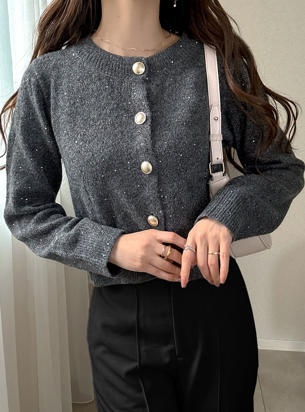 スパンコールラメニットカーディガン