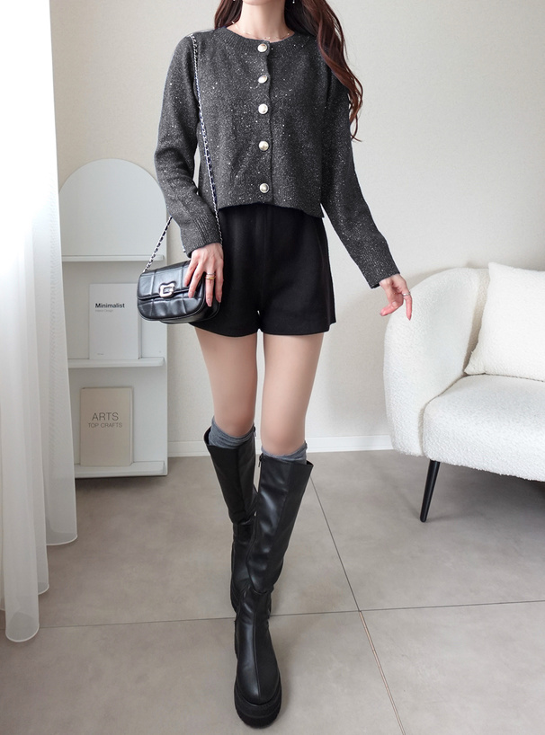 スパンコールラメニットカーディガン