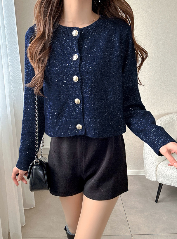 スパンコールラメニットカーディガン