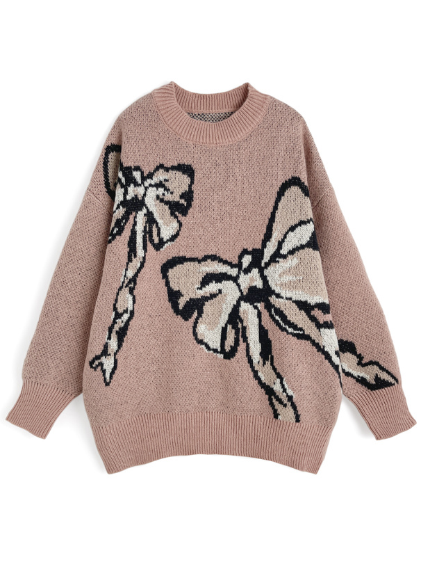 リボンジャガードニットトップス[fs33]