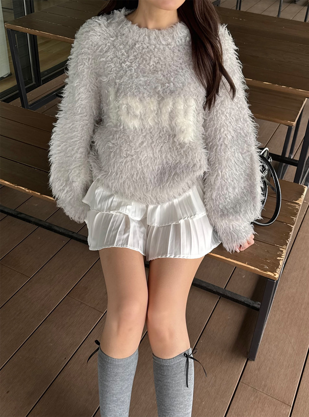 ロゴブークレニットトップス