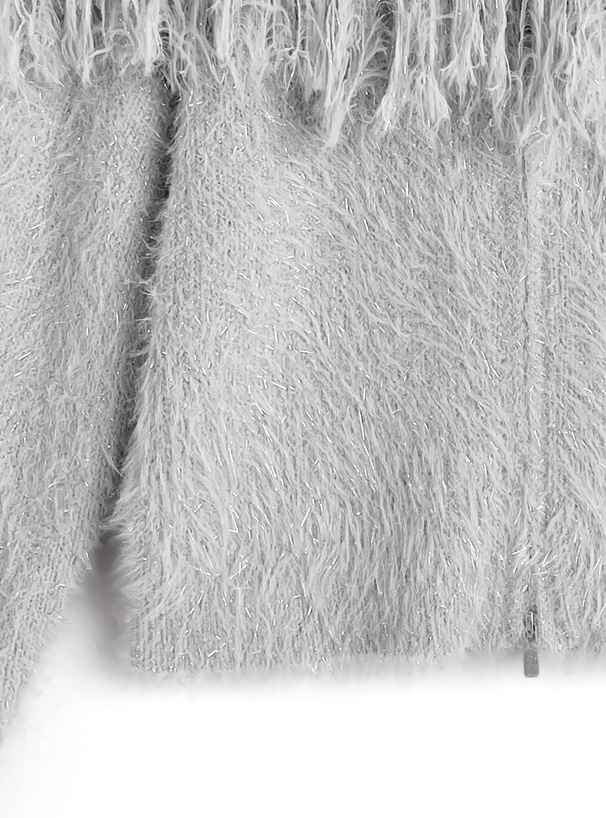 ラメシャギーフリンジカラーダブルジップニットトップス