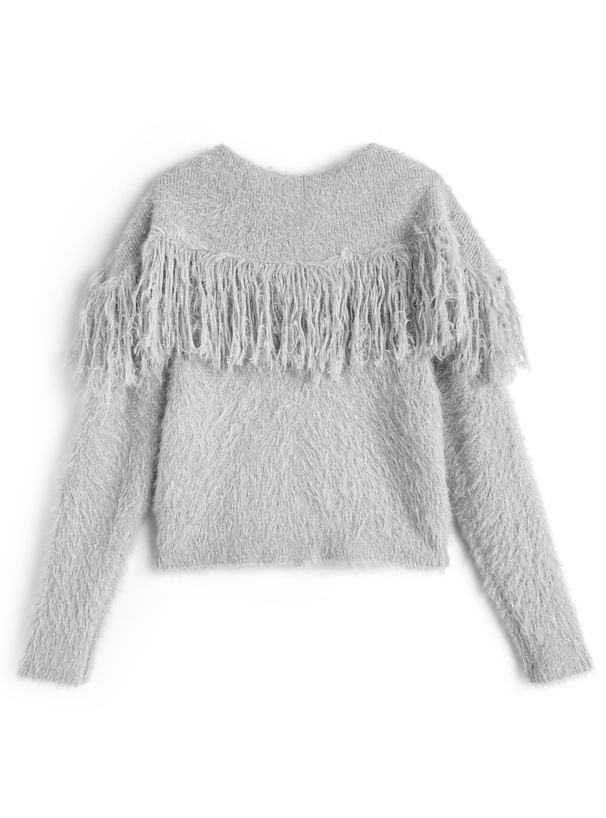 ラメシャギーフリンジカラーダブルジップニットトップス