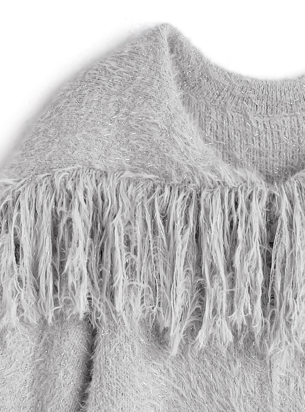 ラメシャギーフリンジカラーダブルジップニットトップス