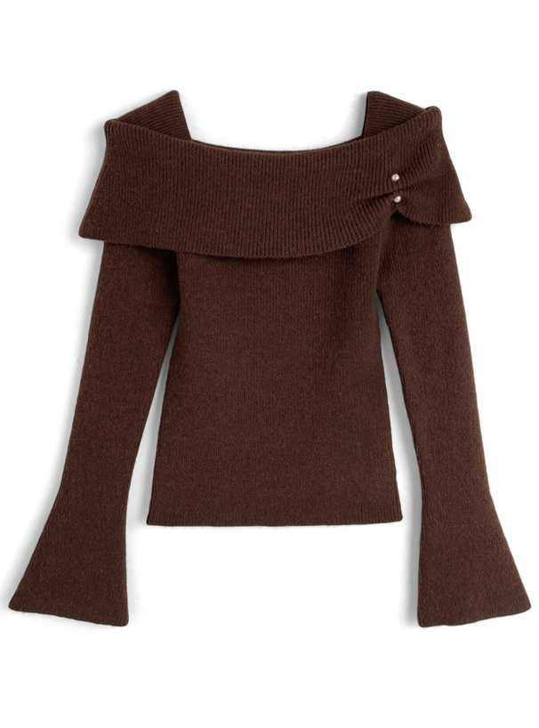 パールオフショルダーニットトップス