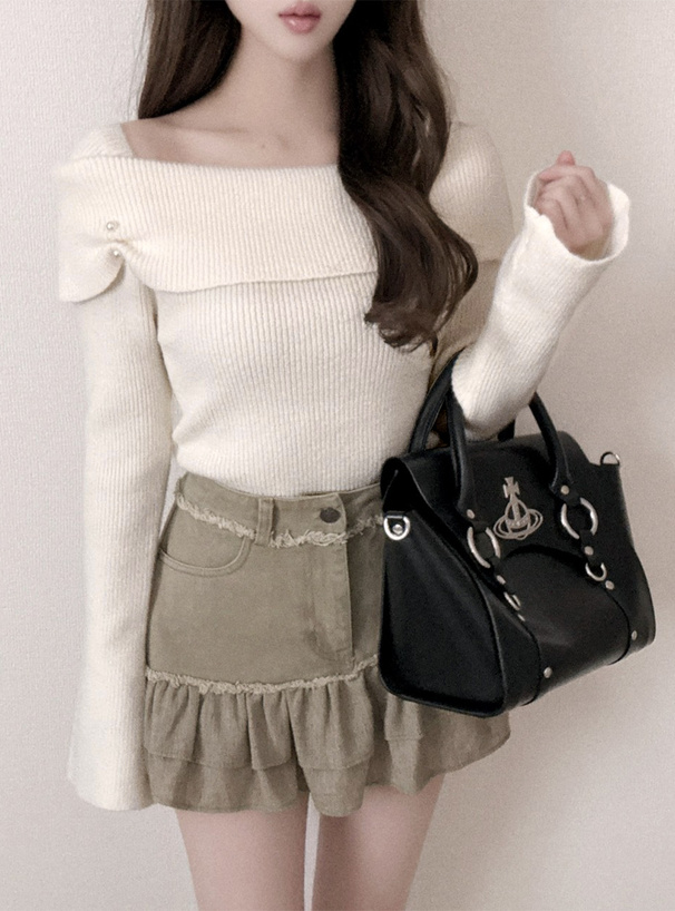 パールオフショルダーニットトップス[fs43] | レディースファッション