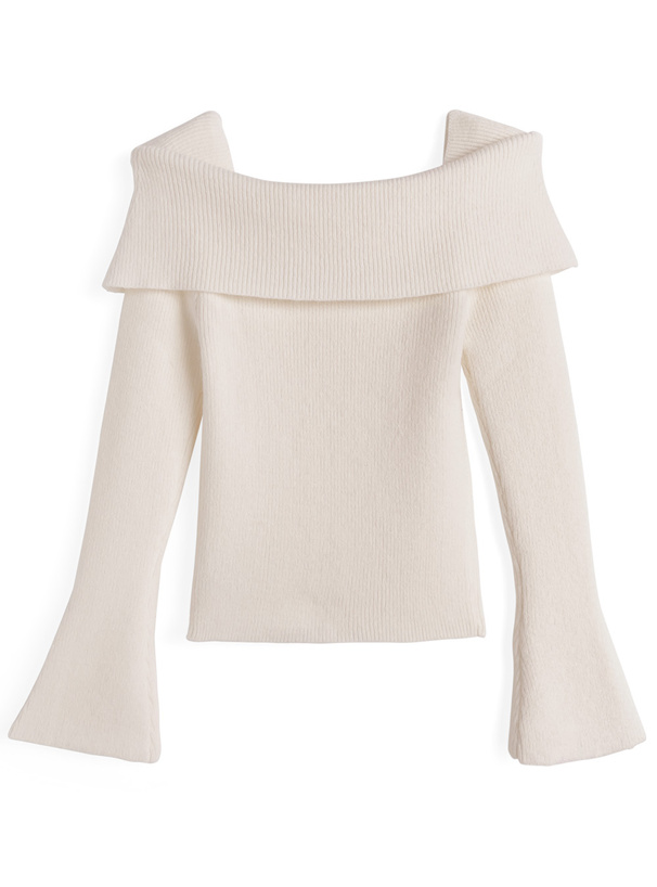 パールオフショルダーニットトップス