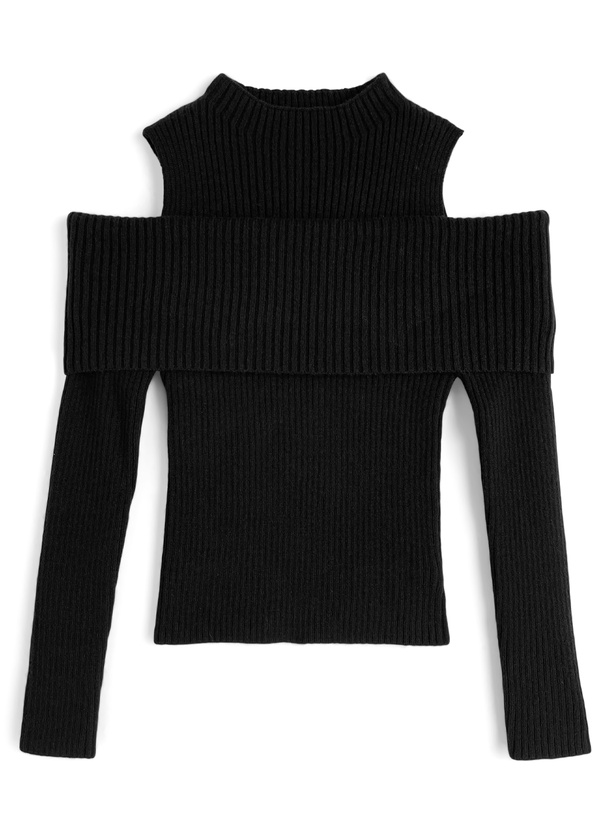 ショルダーオープンリブニットトップス