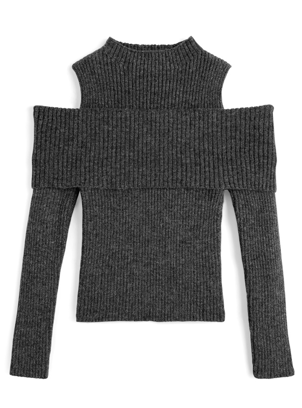 ショルダーオープンリブニットトップス