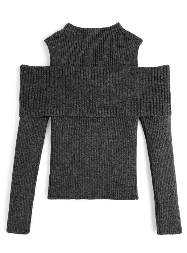 ショルダーオープンリブニットトップス