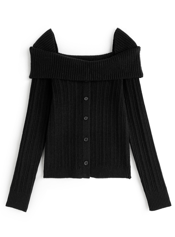 オフショルダーリブニットトップス