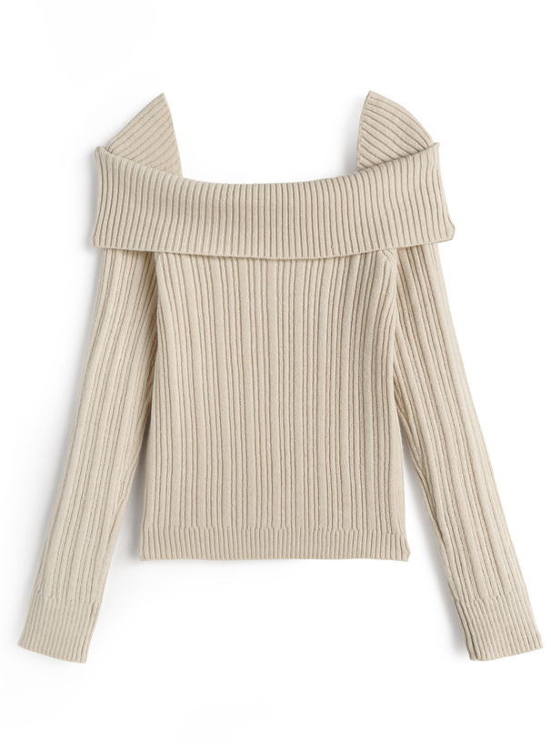 オフショルダーリブニットトップス