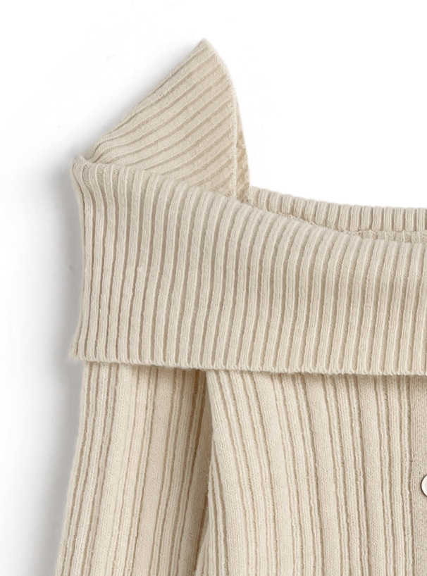 オフショルダーリブニットトップス