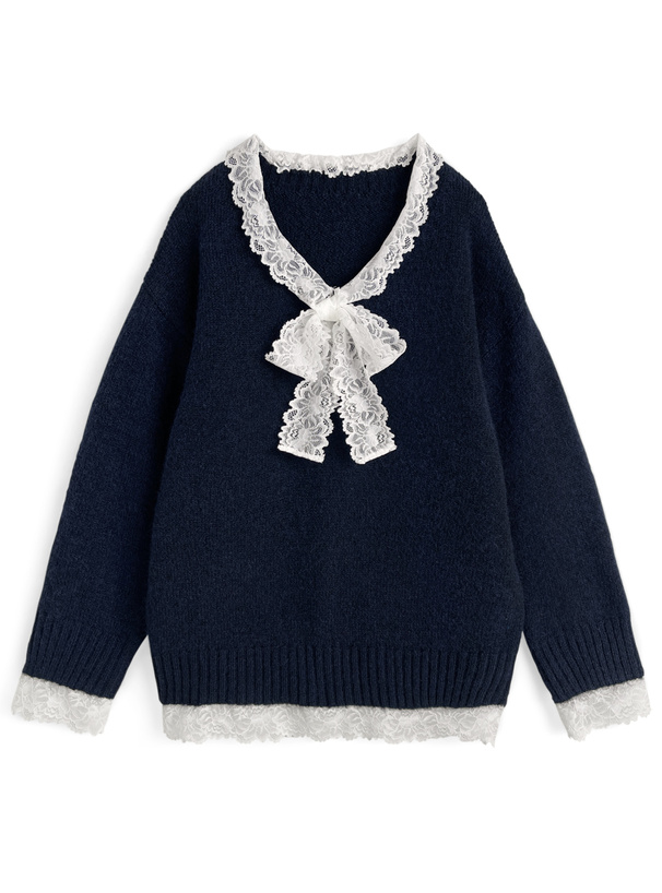 レースドッキングニットトップス