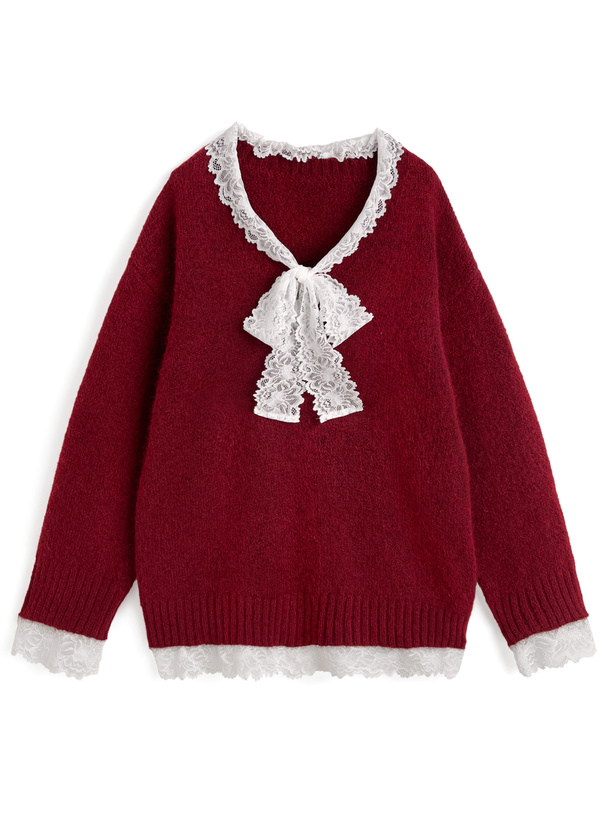 レースドッキングニットトップス