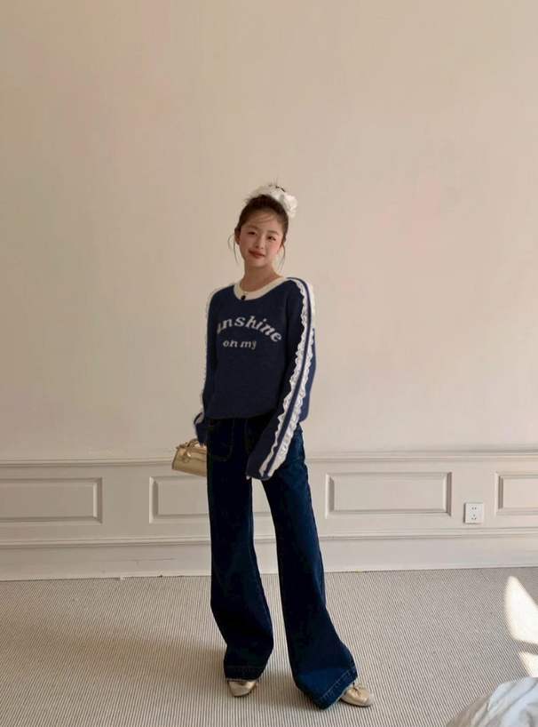 レースラインロゴニットトップス